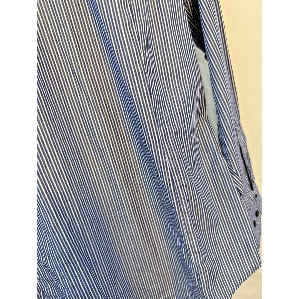 Blue White Stripe Dress Shirt Mens Fitted Woven Business Italy Banana Republic M